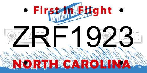 ZRF1923 North Carolina License Plate