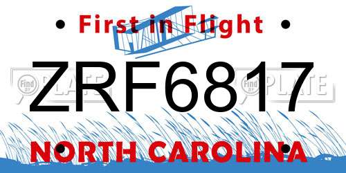 ZRF6817 North Carolina License Plate