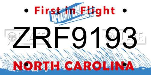 ZRF9193 North Carolina License Plate