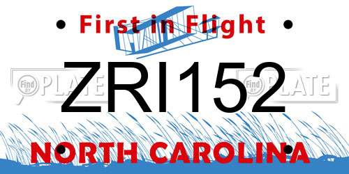 ZRI152 North Carolina License Plate
