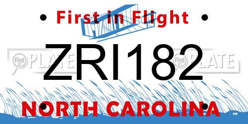 ZRI182 North Carolina License Plate