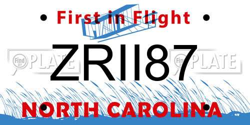 ZRII87 North Carolina License Plate