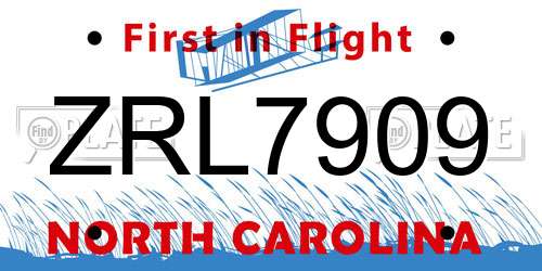 ZRL7909 North Carolina License Plate