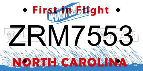 ZRM7553 North Carolina License Plate