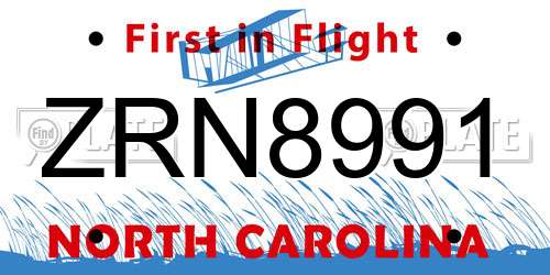 ZRN8991 North Carolina License Plate