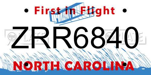 ZRR6840 North Carolina License Plate
