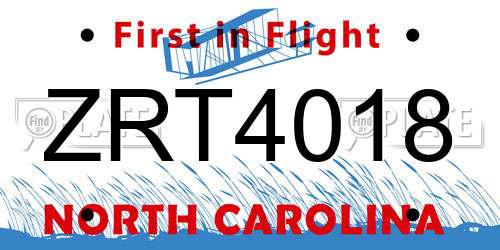 ZRT4018 North Carolina License Plate