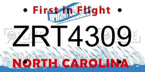 ZRT4309 North Carolina License Plate