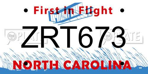 ZRT673 North Carolina License Plate