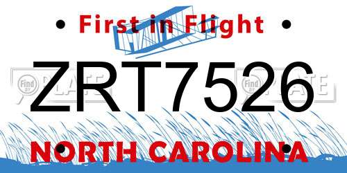 ZRT7526 North Carolina License Plate