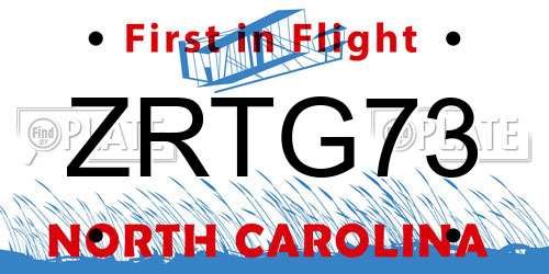 ZRTG73 North Carolina License Plate