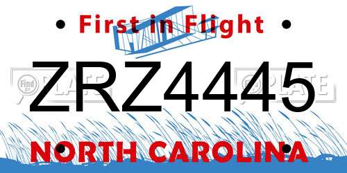 ZRZ4445 North Carolina License Plate
