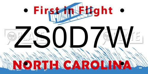 ZS0D7W North Carolina License Plate