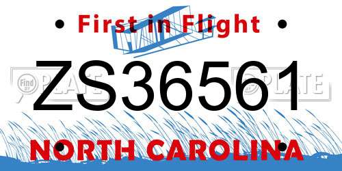 ZS36561 North Carolina License Plate