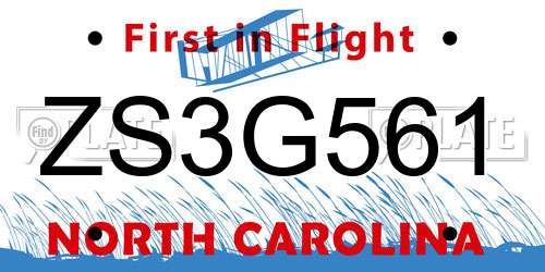 ZS3G561 North Carolina License Plate
