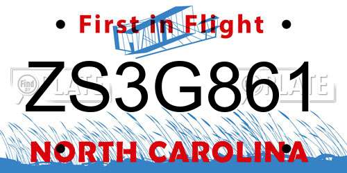 ZS3G861 North Carolina License Plate