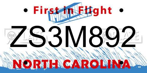 ZS3M892 North Carolina License Plate