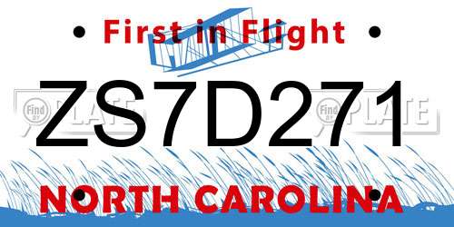 ZS7D271 North Carolina License Plate