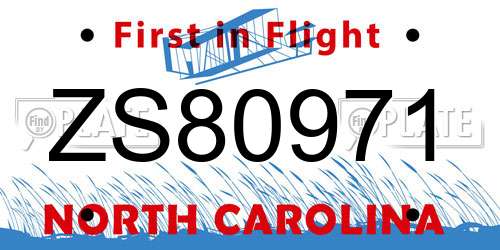 ZS80971 North Carolina License Plate