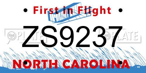 ZS9237 North Carolina License Plate