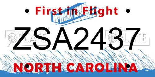 ZSA2437 North Carolina License Plate