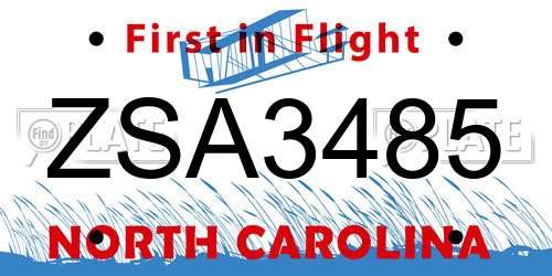 ZSA3485 North Carolina License Plate