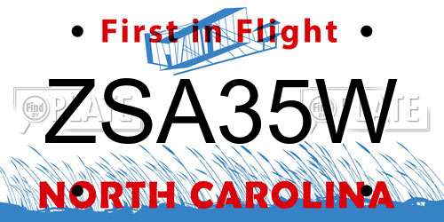 ZSA35W North Carolina License Plate