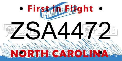 ZSA4472 North Carolina License Plate