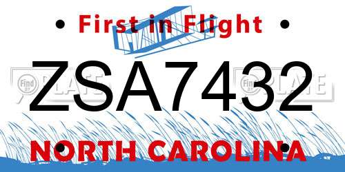 ZSA7432 North Carolina License Plate