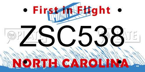 ZSC538 North Carolina License Plate