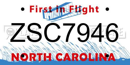 ZSC7946 North Carolina License Plate