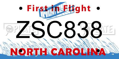 ZSC838 North Carolina License Plate
