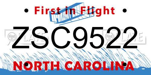 ZSC9522 North Carolina License Plate