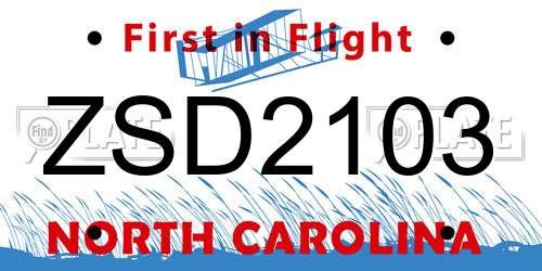 ZSD2103 North Carolina License Plate