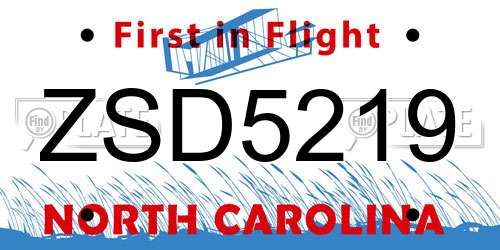 ZSD5219 North Carolina License Plate