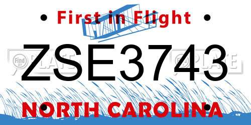 ZSE3743 North Carolina License Plate