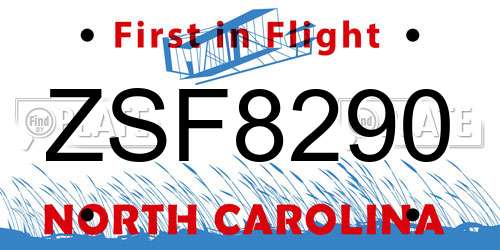 ZSF8290 North Carolina License Plate