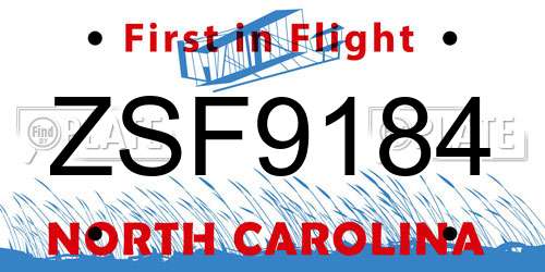 ZSF9184 North Carolina License Plate