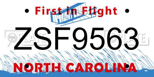 ZSF9563 North Carolina License Plate