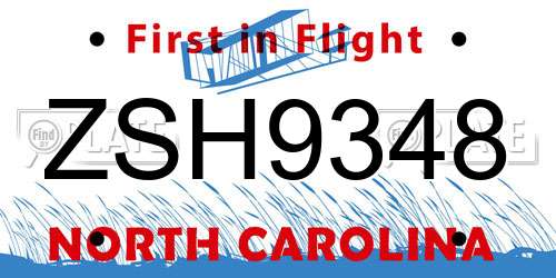 ZSH9348 North Carolina License Plate
