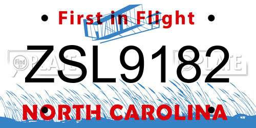 ZSL9182 North Carolina License Plate