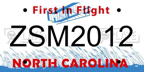 ZSM2012 North Carolina License Plate