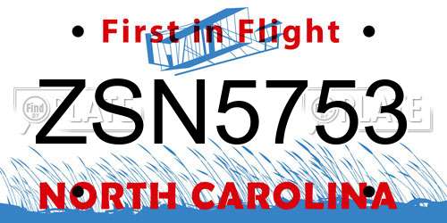 ZSN5753 North Carolina License Plate