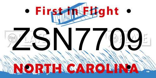 ZSN7709 North Carolina License Plate