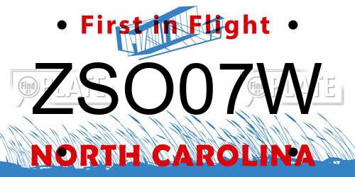 ZSO07W North Carolina License Plate