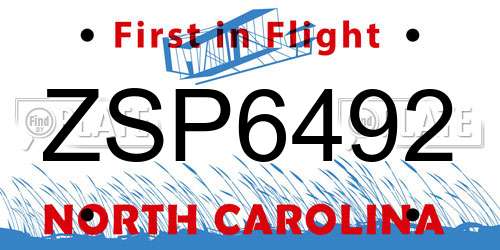 ZSP6492 North Carolina License Plate