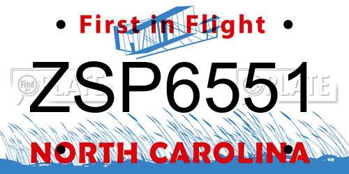 ZSP6551 North Carolina License Plate