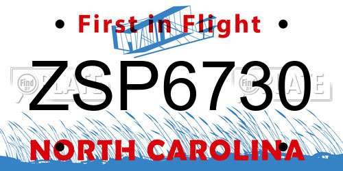 ZSP6730 North Carolina License Plate