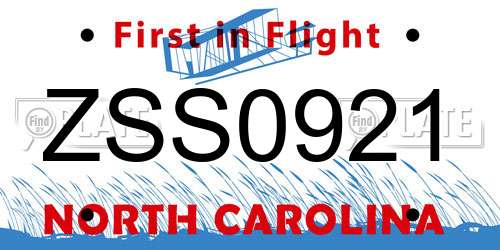 ZSS0921 North Carolina License Plate