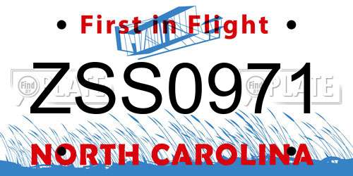 ZSS0971 North Carolina License Plate